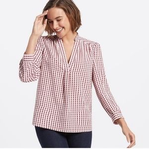 Draper James Pink and Maroon Gingham Pop Over Blouse Size S